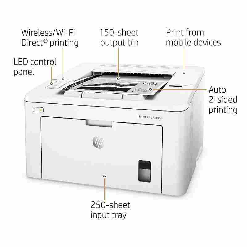 HP Laserjet Pro M203dw (Printer, Auto Duplex, Wireless, Network) Laser Printer - Click Image to Close