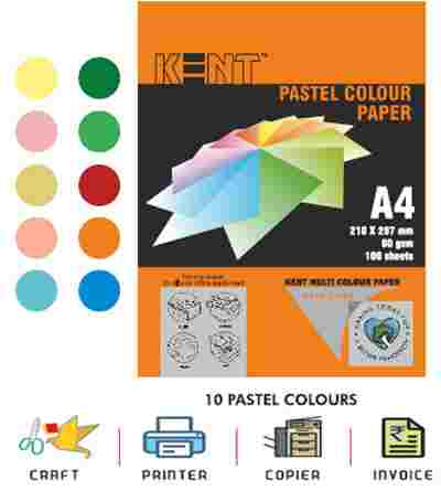 Kent Pastel Color Paper A4 Size 80gsm 100 PCs Double-Sided 10*10 Color Sheets