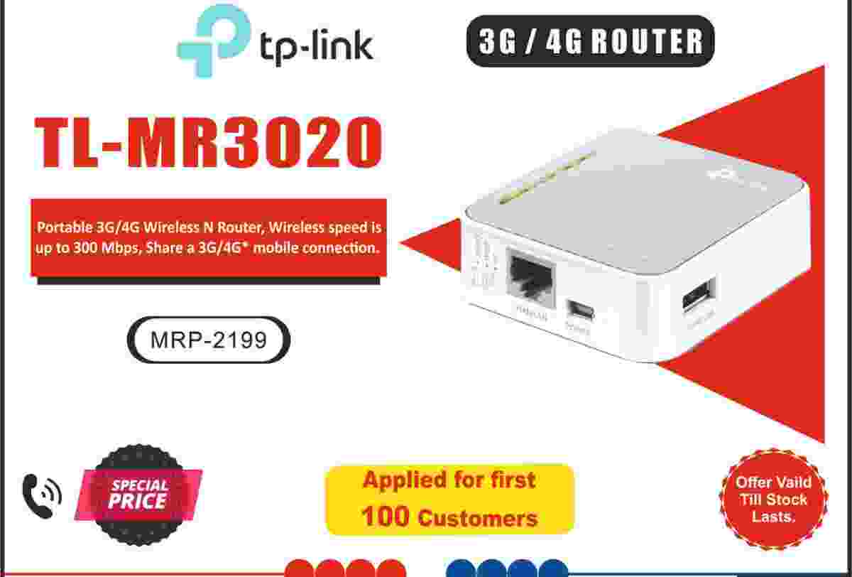 TP-Link TL-MR3020 Wireless 3G/4G 300Mbps Travel-sized Design, Mini USB Port with Access Point/WISP/Router Modes Portable Router