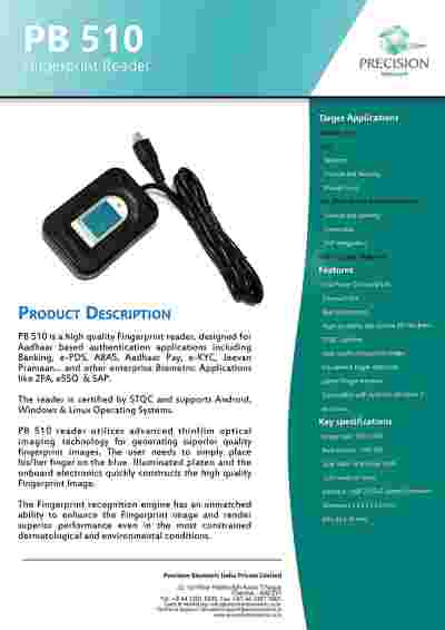 Precision PB510 Biometric NDLM, eKYC, STQC Certified for AADHAR FingerPrint Scanner