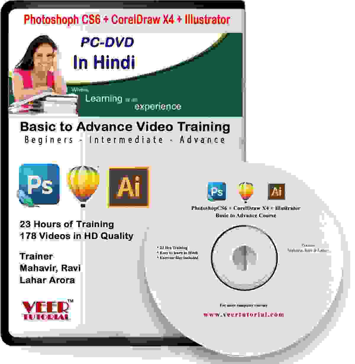 Photoshop+Coreldraw+illustrator DTP tutorials video Training 23 hrs DVD in Hindi Video
