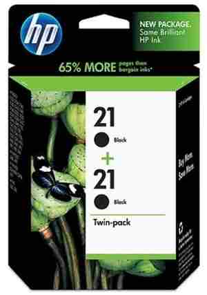 HP 21 2-Pack Double Twin Black Ink Cartridges - Click Image to Close