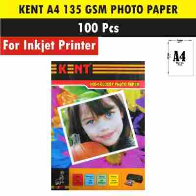 Kent Photo High Glossy A4 Size,100 Sheet,135gsm Inkjet Printer Photo Printing Paper
