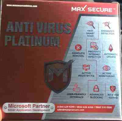 Max Secure Anti Virus Platinum 2018 1 User 1 Year Software CD - Click Image to Close
