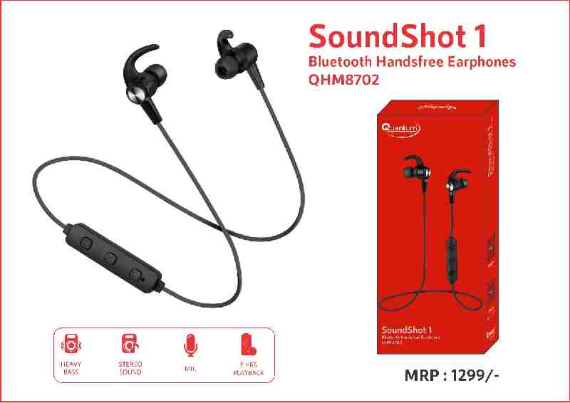 Quantum QHM8702 SoundShot 1 with Mic 5 Hours PlayBack Bluetooth Handsfree Earphone