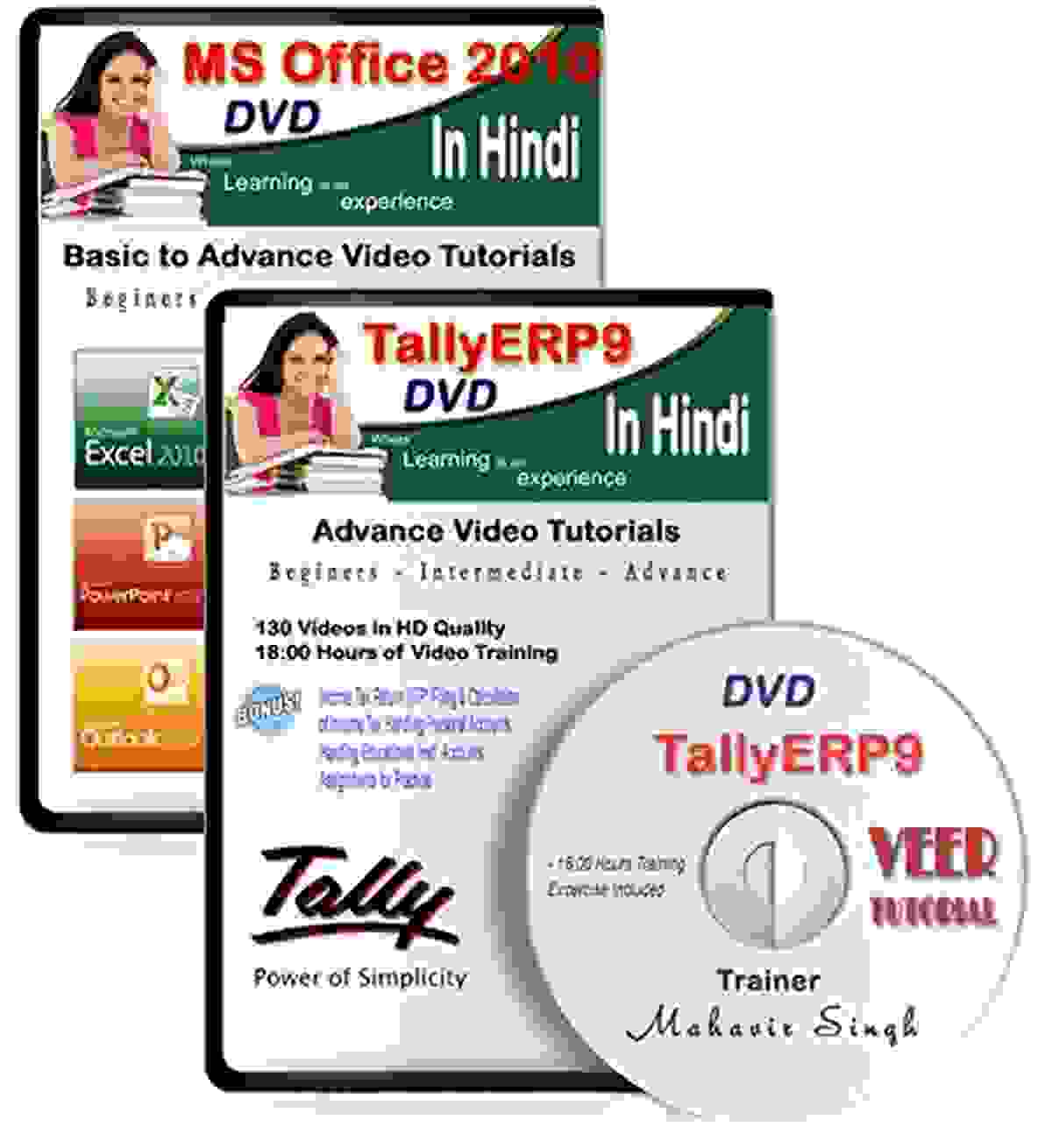TallyERP9 Tutorial DVD Latest Version with GST + MS Office Latest Version (300 HD Video, 28 Hrs) 2 DVD in Hindi Video
