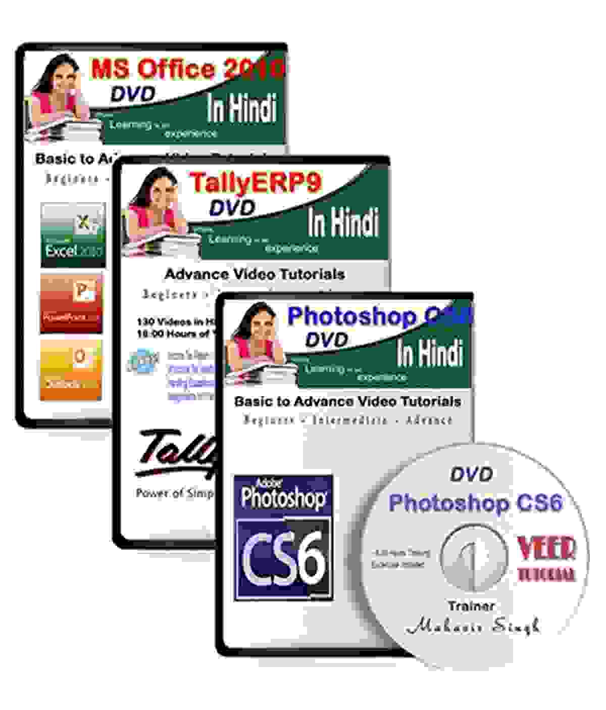 TallyERP9 + MS Office 2010 + Photoshop CS6 (34 Hrs Training, 282 Videos) in Hindi(DVD)